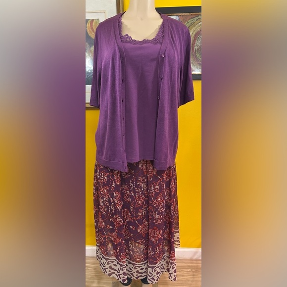 Coldwater Creek Womens Purple Midi Flare Pleated Skirt - Picture 1 of 13